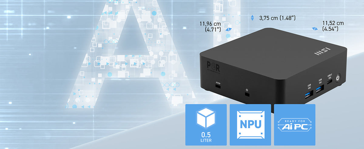 MSI Cubi NUC AI 1UMG Intel Core Ultra 7 155H (14th Gen - Core Ultra Series 1), Barebone, NUC, SFF, Mini Computer, HTPC, (NO RAM, NO Storage, NO OS), Intel Graphics/DDR5/Dual ThunderBolt 4/Dual HDMI/Dual LAN/WiFi 6E/BT 5.3/VESA - NUC AI 1UMG i7 155H BB