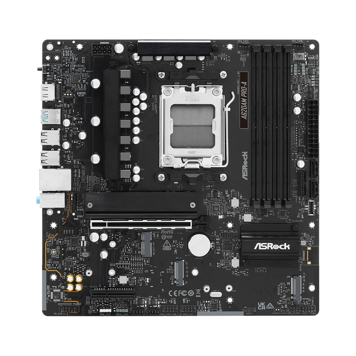 ASRock A620AM PRO-A AMD Socket AM5 Motherboard, 4x DDR5 Slots, 3x M.2 Socket, 2.5GbE LAN, 1x HDMI Port