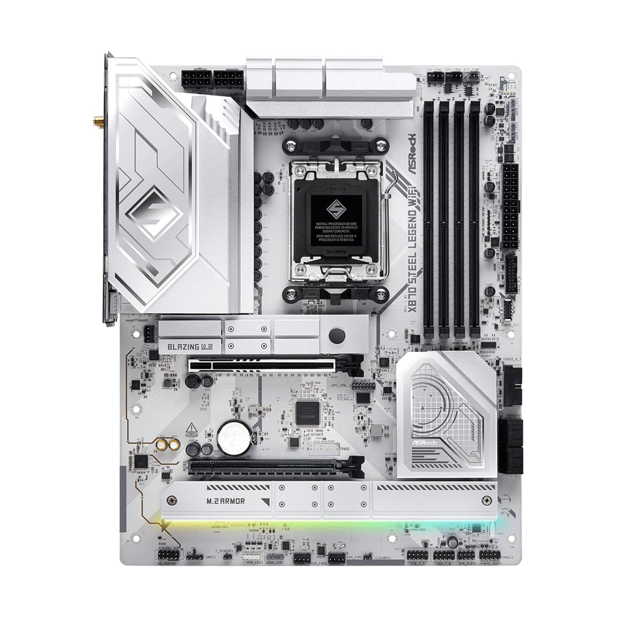ASRock X870 STEEL LEGEND WIFI AMD AM5 Socket Motherboard, ATX, 4x DDR5 Slots, 3x M.2 Sockets, Fitted I/O Shield, 2.5GbE LAN, Wi-Fi 7, 1x HDMI Port / 2x USB-C (USB4)