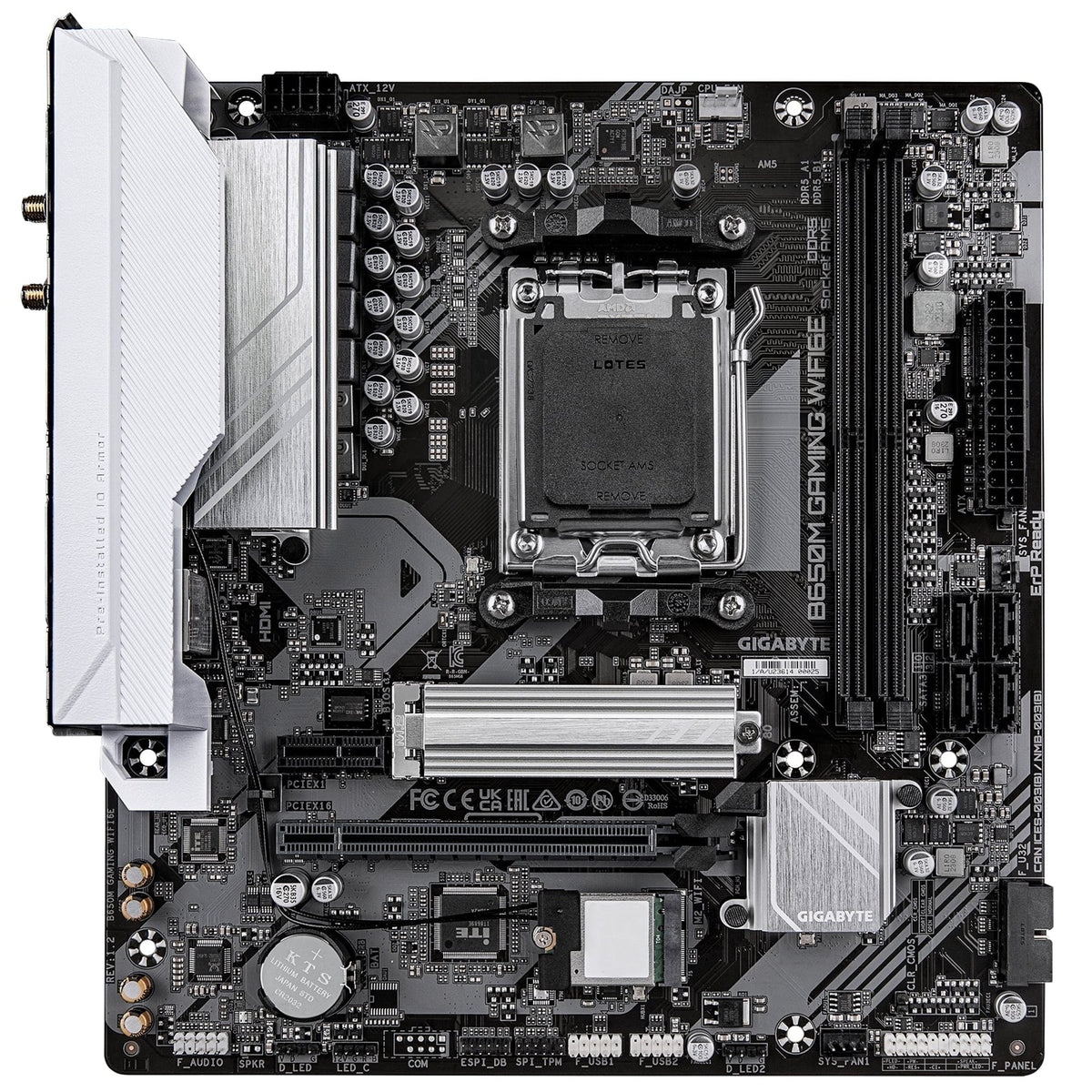 Gigabyte B650M GAMING WIFI6E (rev. 1.2) AMD AM5 Socket Motherboard, 2x DDR5 DIMM Slots, 1x M.2 Sockets, 2.5GbE LAN, Wi-Fi 6E, 1x D-Sub / 1x HDMI Port