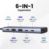 Ugreen USB-C Hub 6-in-1 HDMI - 2x USB-A 3.2 - 2x USB-C 3.2 - PD Docking Dock Grey